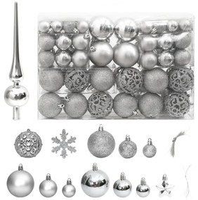 Set Palline di Natale 111 pz in Polistirene, Argento