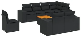 Set divani da giardino 9 pz con cuscini nero in polyrattan