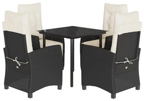 Set da Pranzo da Giardino 5 pz Nero con Cuscini in Polyrattan