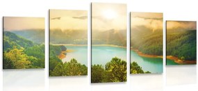 Quadri 5 pezzi – Fiume tra la foresta verde