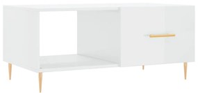 Tavolino da salotto bianco lucido 90x50x40 cm legno multistrato