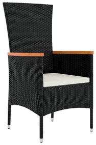 Set da pranzo da giardino 7 pz nero con cuscini in polyrattan