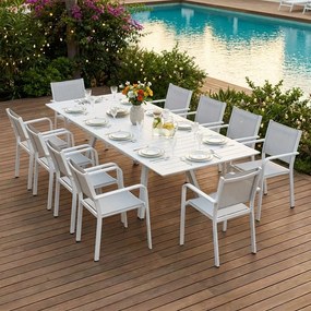 SPLENDOR - set tavolo in alluminio cm 200/300 x 110 x 75 h con 10 poltrone Splendor