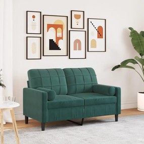 Divano A 2 Posti Con Cuscini Verde Scuro 120 Cm İn Velluto /