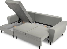 Divano angolare grigio chiaro allungabile e con contenitore (con penisola a sinistra/con chaise lounge) con rivestimento in velluto a coste Kyoto – Cosmopolitan Design