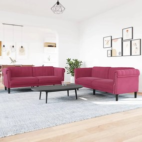 Set Di Divani 2 Pz Rosso Vino İn Velluto /