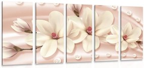Quadri 5 pezzi – Magnolia di lusso con perle