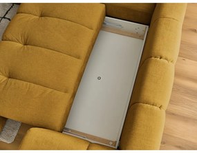 Divano angolare color senape allungabile e con contenitore (penisola a sinistra/a L) con rivestimento in ciniglia Fuji – Bobochic Paris