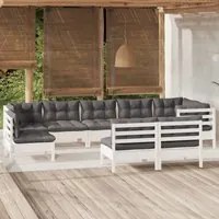 Set Divani da Giardino 9 pz con Cuscini Bianchi Legno di Pino cod mxl 44409