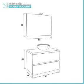 Mobile bagno sospeso 80 Town bianco top rovere fossile per lavabo dappoggio