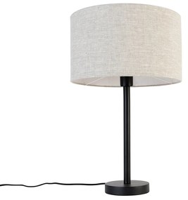 Lampada da tavolo moderna nera con paralume in lino grigio chiaro 35 cm - Simplo