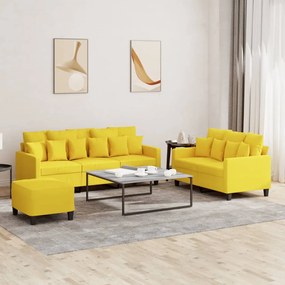 Set Di Divani 3 Pz Con Cuscini Giallo Chiaro İn Tessuto /