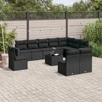 Set Divani da Giardino 11 pz con Cuscini in Polyrattan Nero 3251452