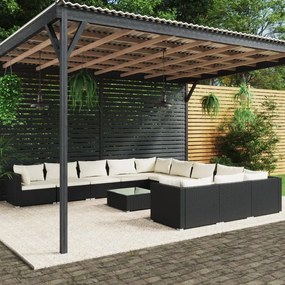 Set divani da giardino 12 pz con cuscini in polyrattan nero