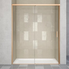 Porta doccia scorrevole L 138-139.5 cm x H 200 cm per nicchia in vetro trasparente SP. 6 mm, profilo dorato, serie Jazz