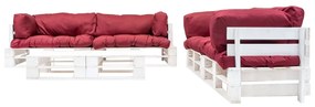 Set divani da giardino pallet 6 pz con cuscini rossi in legno