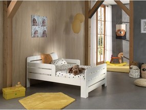 Letto da bambini regolabile bianco in pino massiccio con contenitore, materasso e rete inclusi Jumper - Vipack
