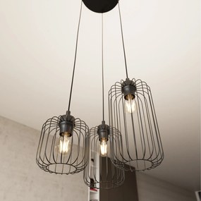 Sospensione Minimal Industrial Minerva 3 Luci Tonda Nera
