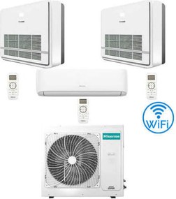 Climatizzatore Condizionatore Hisense R32 Trial Split Inverter Hi Comfort Wifi più Console 12000 + 12000 + 12000 BTU con U.E. 3AMW72U4RJC Classe