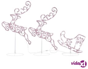 vidaXL Decorazione Slitta Renne in Acrilico 260x21x87cm Bianco Caldo