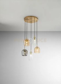 Sospensione in vetro 5 luci coro (2 trasparente, 2 ambra specchiato...