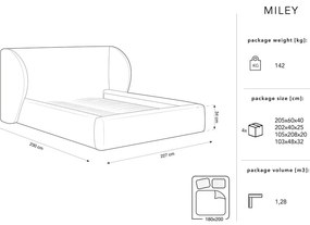 Letto matrimoniale imbottito grigio chiaro con contenitore con griglia 180x200 cm Miley - Micadoni Home