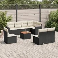 Set Divani da Giardino 9 pz con Cuscini Nero in Polyrattancod mxl 113149