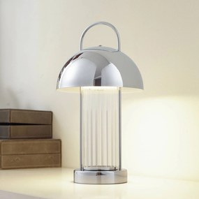 Lindby Lampada da tavolo LED Mareli, cromo, metallo, Ø 18 cm