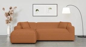 Divano angolare color terracotta (con penisola a sinistra e chaise lounge) rivestito in velluto a coste Martin – Ropez