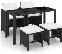 Set da Pranzo da Giardino 5 pz con Cuscini in Polyrattan Nero 42521