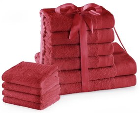 Set di asciugamani per viso e corpo tipo terry rossi in cotone 10 pz Amari – Restilo