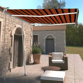 Tenda Da Sole Manuale Con Led 300x250cm Arancione E Marrone /