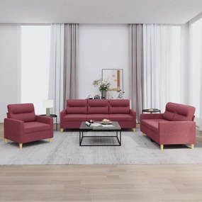 Set Di Divani 3 Pz Con Cuscini Rosso Vino İn Tessuto /