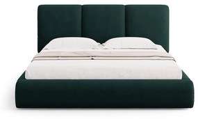 Letto matrimoniale imbottito verde scuro con contenitore con griglia 140x200 cm Brody - Mazzini Beds