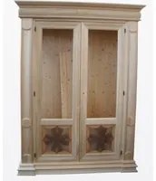 Vetrina grezza 2 porte intarsiata in legno 168x52x217