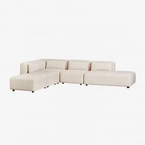 Divano Componibile Angolare In 4 Pezzi Con Chaise Longue Destra E Pouf Fogler Velluto A Coste Beige Lin - Sklum