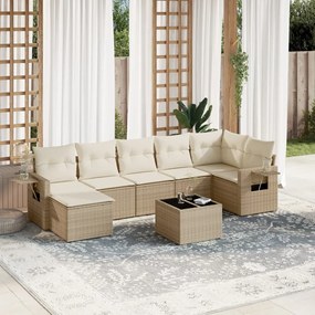 Set divano da giardino 8 pz con cuscini beige in polyrattan