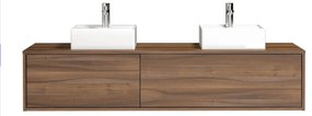Mobile per bagno sospeso con lavabo doppio L150 cm Naturale scuro - ISAURE II