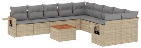 Set divano da giardino 11 pz con cuscini beige misto polyrattan