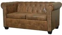 Divano Chesterfield a 2 Posti in Finta Pelle Marrone 243619