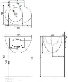 Cielo Le Giare lavabo sospeso 56x45 monoforo con troppopieno in ceramica lavagna