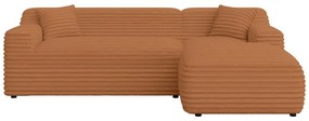 Divano angolare color terracotta (con penisola a destra e chaise lounge) rivestito in velluto a coste Martin – Ropez
