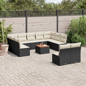 Set divani da giardino 12 pz con cuscini nero in polyrattan