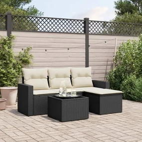 Set divani da giardino 5 pz con cuscini in polyrattan nero