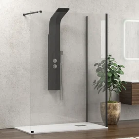 Kamalu - Doccia walk in 80x100 angolare con profilo nero | KW4000B