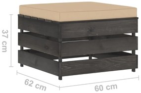 Ottomana modulare con cuscino in legno impregnato grigio