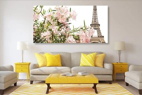 Stampa su tela – Torre Eiffel e fiori rosa
