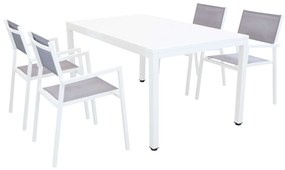 OMEN - set tavolo in alluminio cm 150 x 90 x 74 h con 4 poltrone Aulus