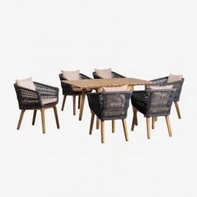 Set Tavolo Allungabile In Legno (90-150x90 Cm) Naele E 6 Sedie Da Giardino Barker Grigio Antracite - Sklum