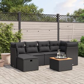 Set Divani da Giardino con Cuscini 7pz Nero Polyrattan